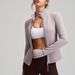 Women's Clothing Slim Fit Yoga Top Long Sleeve Stand Collar Finger Cots Sophisticated Feel Polyester Sports Sweatshirt_ecoleips.com