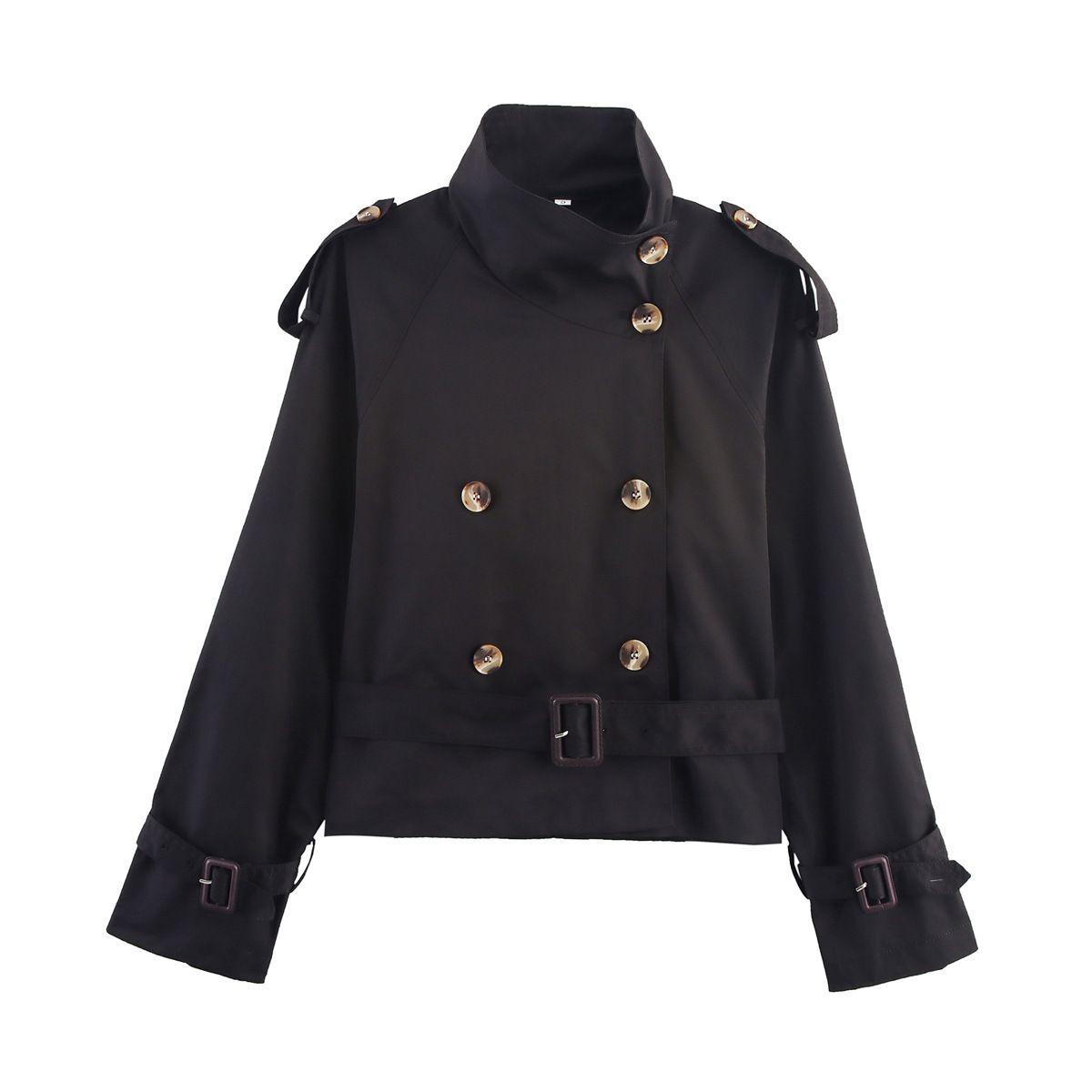 women's double breasted short trench coat – stylish autumn outerwear, lightweight polyester, classic british style, casual & office wear_ecoleips.com