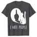 Cat Shadow I Hate People Middle Finger T-Shirt Humor Funny Kitty Graphic Outfit Short Sleeve Blouses Gifts Sarcastic_ecoleips.com