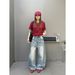 ICC Early Spring New Street Style Loose Fit Curved Hem Jeans With Washed Fading And Cat-Eye Effect For Women 10663_ecoleips.com