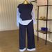 Women's Summer Casual Stripe Print High Waist Pants Set With Round Neck Blouse – Stylish & Comfortable Outfit For Everyday Wear_ecoleips.com