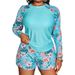 Women's Clothing Printed Large Size Long Sleeved Swimsuit Boxer Shorts Split Bikini Swimsuit_ecoleips.com