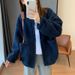 Faux Shearling Bomber Jacket For Women – Oversized Fleece-Lined Winter Coat With Glitter Accents, M-2XL (Navy/Khaki)_ecoleips.com