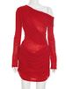 Mozision Mesh One-shoulder Long Sleeve Sexy Mini Dress Women Fashion Elegant Skew Collar Backless Ruched Club Party Dress Female_ecoleips.com