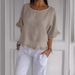 Women's Clothing Summer Short Sleeved Round Neck Cotton And Linen Solid Color Loose Version Shirt_ecoleips.com