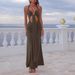 Women's Clothing Summer Long Dress Sexy Tie Neck Halter Neck Hollow Out Long Sleeve Dress For Formal & Casual For Women_ecoleips.com