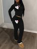 Women's Clothing Love Print Suit Long Sleeved Round Neck T Shirt Trousers Suit_ecoleips.com
