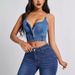 In Stock-15321 # Cross-border European And American Foreign Trade Women's Clothing INS Deep V Backless Denim_ecoleips.com