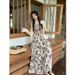 French-style Long New Summer 2025 Collection, Japanese-inspired Elegant Waist-cinching Dress, Vintage Rose Floral Print_ecoleips.com