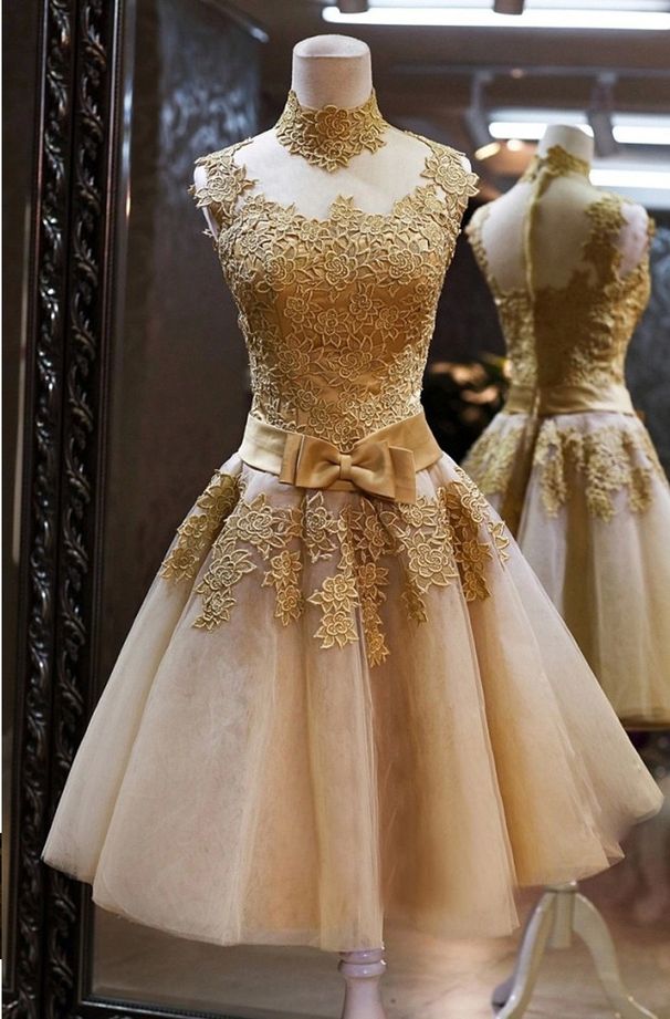 Women's Clothing Medium Length Evening Dress Golden Short Skirt Dinner Middle Aged Host Small Dress_ecoleips.com