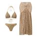 Women's Solid Color Hollow-Out Bikini Tank Maxi Dress 3-Piece Swimsuit Set For Beach Vacation_ecoleips.com