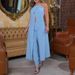 2026 Spring/Summer Elegant Halter Neck Sleeveless Solid Color Backless Loose Top And High-Waisted Pants Set For Women,_ecoleips.com