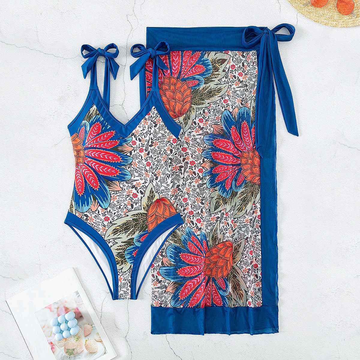 Women's Retro Lace-Up One-Piece Swimsuit - Slim Fit Printed Beach Swimwear_ecoleips.com