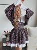 Tossy Ruffled Fashion Printed Mini Dress For Women V-Neck Patchwork Contrast Slim Long Sleeve Party Dress Female Bodycon Dress_ecoleips.com