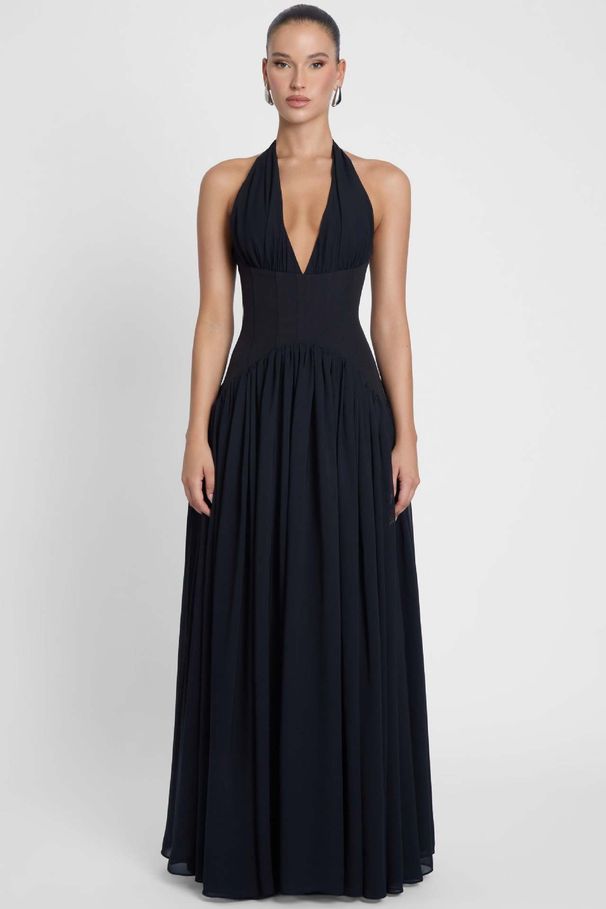 Chic Open Back Socialite Long Dress Sexy Luxury Formal Cocktail Banquet Evening Outfit_ecoleips.com