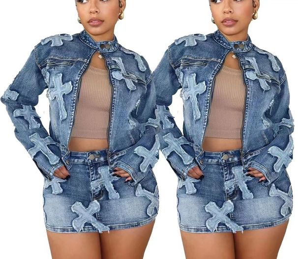 2024 European American Women's Autumn Fashion Boutique Denim Jeans Designer Two-piece Skirt And Jacket Set_ecoleips.com