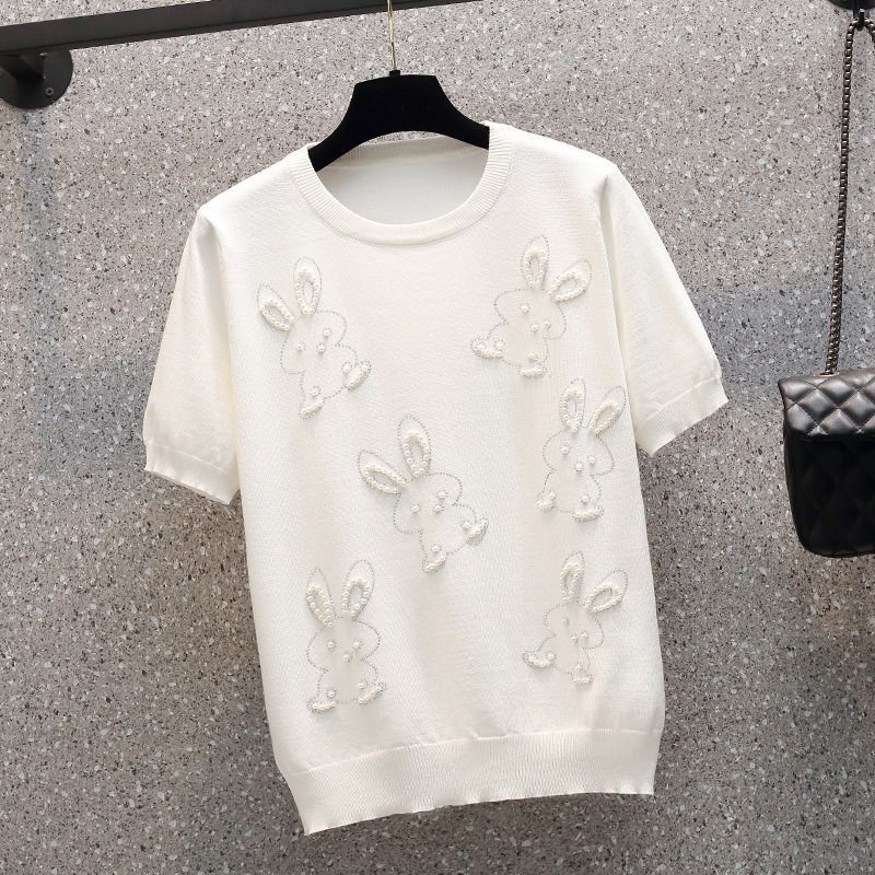 Women's Clothing Hot Diamond Small Butterfly Short Sleeved T Shirt For Women In Summer New Design Small Fragrance Style Ice Silk Knitted Top_ecoleips.com