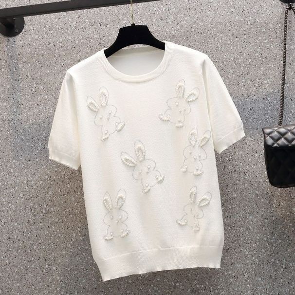 Women's Clothing Hot Diamond Small Butterfly Short Sleeved T Shirt For Women In Summer New Design Small Fragrance Style Ice Silk Knitted Top_ecoleips.com