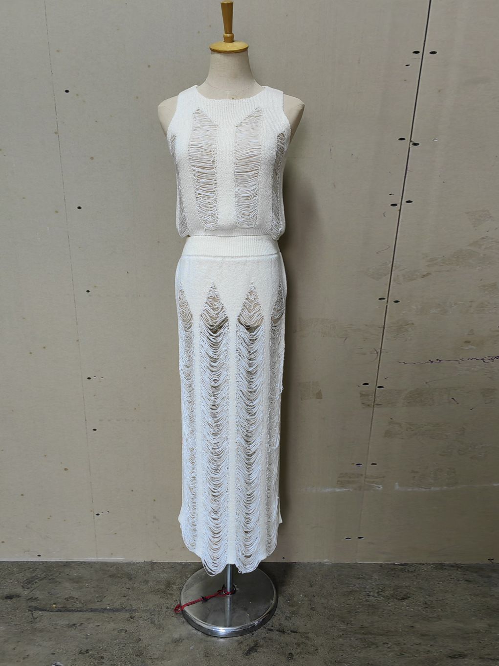 Women's Clothing Summer Fashion Sexy Hot Girl Solid Color Hollow Slit Knitted Skirt Suit Sleeveless Vest + Skirt_ecoleips.com