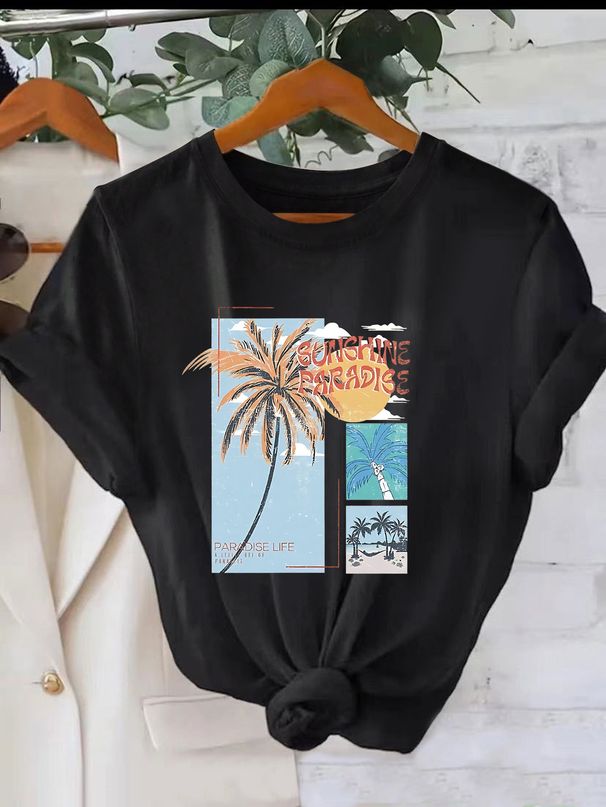 Women's Casual Round Neck Short Sleeve T-Shirt Multi-Color American Style Simple Fashionable Sports Top Loose Fit_ecoleips.com