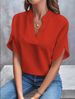 Women's Solid Color V Neck Shirt Casual Versatile Style Short Sleeve Pullover Top For Summer_ecoleips.com