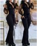 Women's Clothing Elegant Mesh Sleeves V Neck Button Pockets High Waist Lace Up Solid Color Slim Jumpsuit_ecoleips.com