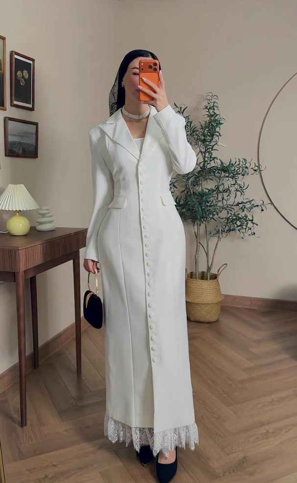 Modest Abaya Dress/Muslim Dress Women Elegant Bodycon Dress For Women - Slim Fit Cotton Blend Maxi Dress With Button Front Detail (White, S-XXL)_ecoleips.com