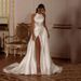 Women's Satin Halter Neck Wedding Dress - French Retro Light Trailing Party Gown_ecoleips.com