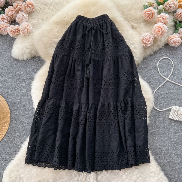 Women's Clothing Temperament Hollow Lace Embroidery Hook Flower Skirt For Women With High Sweet And Versatile Holiday Style Fairy Skirt_ecoleips.com