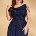 plus Size One Shoulder Sleeveless Evening Dress Sequined Beaded Ribbon Cocktail Dress for Parties Formal Banquets European American Style_ecoleips.com