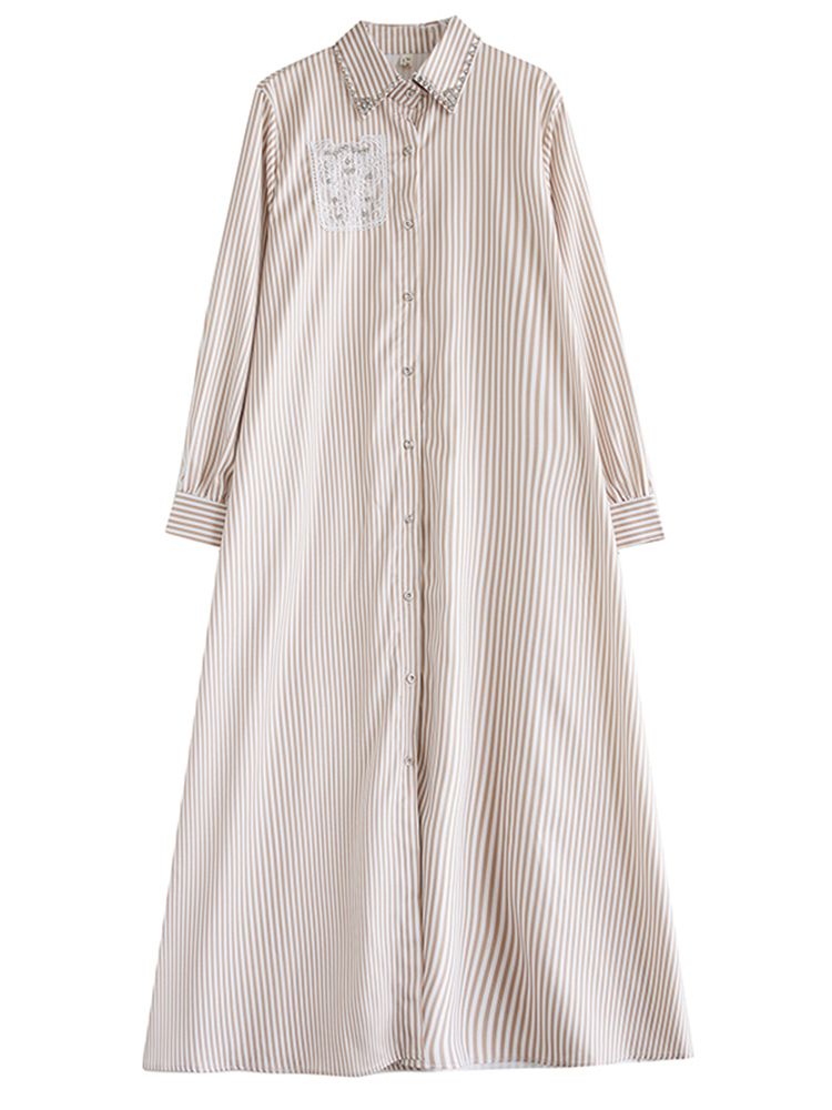 Long Sleeve Vintage Striped Long Shirt Dresses For Women Autumn New Loose Casual Dress Vestidos Fashion Elegant Clothing 2025_ecoleips.com