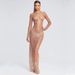 Women's Clothing Sexy Hot Diamond Blouse Mesh Long Sleeve Slit Dress_ecoleips.com
