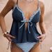 Women's Tankini Swimsuit Ruffled Two Tone Shoulder Strap Tie up Swimwear Clothing_ecoleips.com