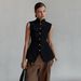 Women's Clothing Women's Elegant Sleeveless Top Vest Style Stand Collar Button Detail Spring Summer Waist Slit For Formal & Casual For Women_ecoleips.com