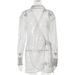 Women Sophisticated Loose‑Fit Commuter Mini Dress With Lapel Collar & Lace‑Up Detail_ecoleips.com