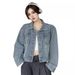Aiyixuan Short Denim Jacket, Women's Early Autumn New Design, Slimming Long Sleeved Jacket Top_ecoleips.com
