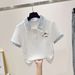 Women's Preppy Style Plaid Collared Top Embroidered Fashion Suit Wide Leg Jeans Lace Trim Set_ecoleips.com