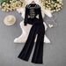Premium Women's Casual Knit Set Zipper Stand Collar Jacket Hong Kong Style Striped Shawl Wide Leg Pants New Style 2025_ecoleips.com