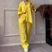 Women's Solid Color Long Sleeved Shirt And Wide Leg Pants Set Single Breasted Two Piece Lace Up Trousers American Style_ecoleips.com