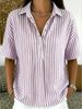 Summer Striped Shirt For Women Casual Fashion Short Sleeve With Collar_ecoleips.com