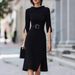 2026 European And American Cross-border Independent Site SHEIN Elegant Three-quarter Sleeve Slit Popular Dress_ecoleips.com