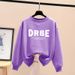 Women's round Neck Long Sleeve Sweatshirt Fleece Lined Thickened Korean Style Letter Design Versatile Tops for Spring Autumn Winter_ecoleips.com