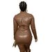 YZ1301 Women's Fashion Casual Four Seasons PU Leather Zipper Dress Two-Piece Set_ecoleips.com