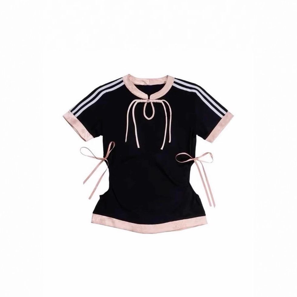 Spring/Summer Women's Casual Sports Top Short Sleeve Three Stripe Sexy Hot Girl Style Simple College Trend Wholesale_ecoleips.com