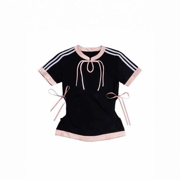 Spring/Summer Women's Casual Sports Top Short Sleeve Three Stripe Sexy Hot Girl Style Simple College Trend Wholesale_ecoleips.com