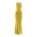 Women's Cross Neck Slimming Fishtail Dress Solid Color Pleated Waist European American Style Autumn Winter Fashion_ecoleips.com