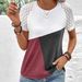 Aria Basics Aria Basics Cross-border European And American Women's Clothing, Summer Color-blocking, Round-neck Loose Short-sleeve Casual_ecoleips.com