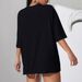 Women's Casual Black T-Shirt round Neck Short Sleeve Loose Print Sporty Simple Top_ecoleips.com