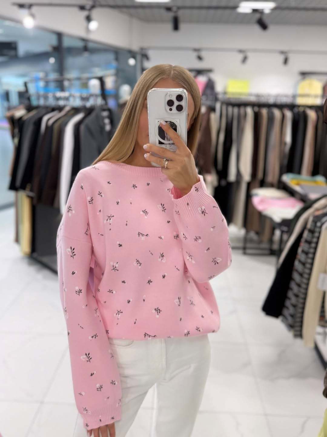 Women's Oversized Floral Knit Sweater – Cozy Round-Neck Pullover For Casual & Office Wear_ecoleips.com