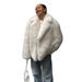 Women's Faux Fur Coat – Winter White Blazer-Collar Jacket With Luxe Fox-Like Trim (Pearl White, Short Length)_ecoleips.com